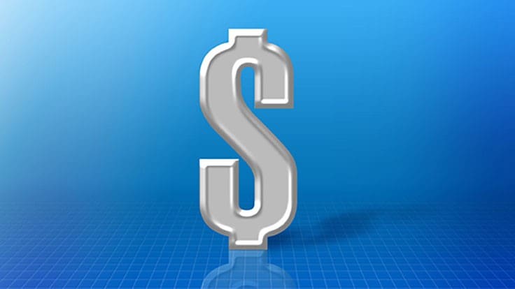 silver dollar sign on blue background