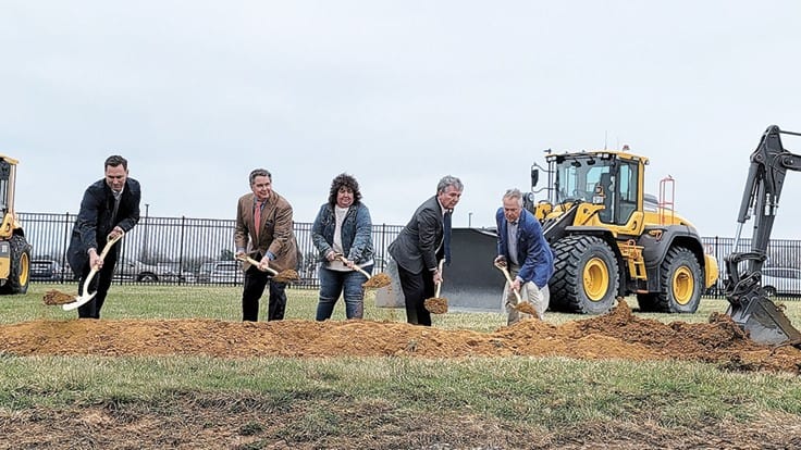 Public officials and Volvo CE officials break ground for the new Volve CE facility in Shippensburg, Pennsylvania.