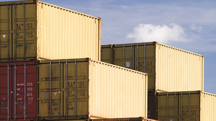 large shipping containers stacked on top of each other