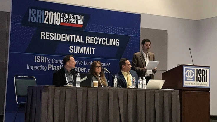 From left: Glenn May of Clorox, Kelly Cramer of the Sustainable Packaging Coalition, John Caturano of Nestle Waters North America and Jonathan Levy of ISRI 