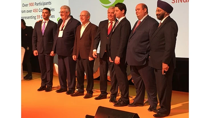 From left: Tarek Al Sharif of Sharif Metals, Dominique Maguin of La Compagnie Des Matieres Premieres, Keith Trower of Viridor Resource Management, Jean-Luc Petithuguenin of Paprec Recycling, Sebastien Ricard of Paprec Recycling, Francisco Donoso of Alba Services Verdes and Ranjit Baxi of J&H Sales International