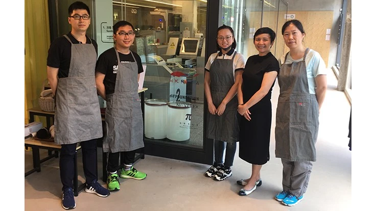The Garment-to-Garment Recycle System staff and pilot display in Tsuen Wan, Hong Kong. HKRITA’s Dr. Gloria Yao is standing second from the right.