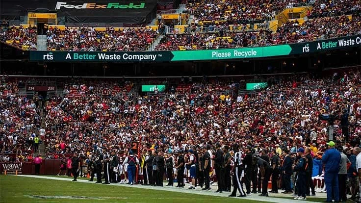 About 75 tons of trash and recyclables can be found at FedExField on a Redskins game day, FedExField reports.