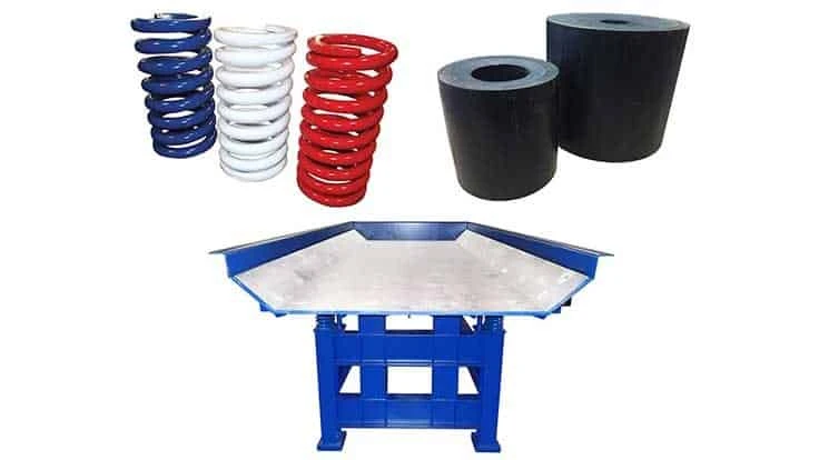 Replacement parts from BPS include (from left) coil isolation springs, rubber marshmallow springs and liners.