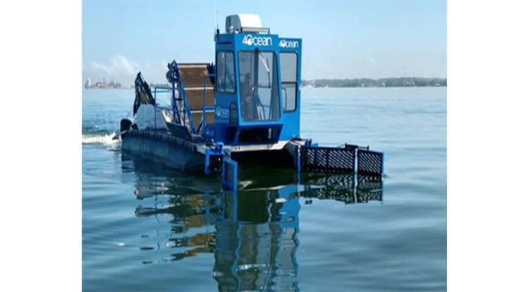 4ocean deploys its mobile skimmer as part of plastic cleanup operations in Guatemala.