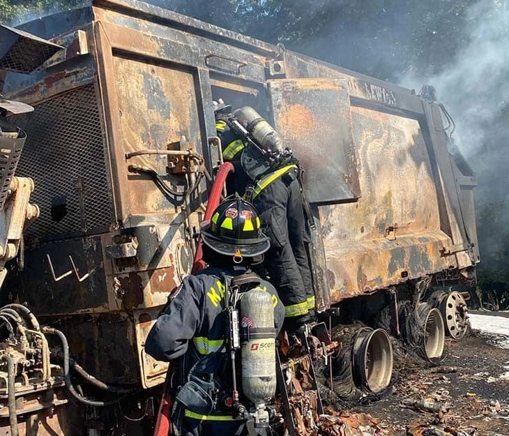 Fire fighters putting out a fire