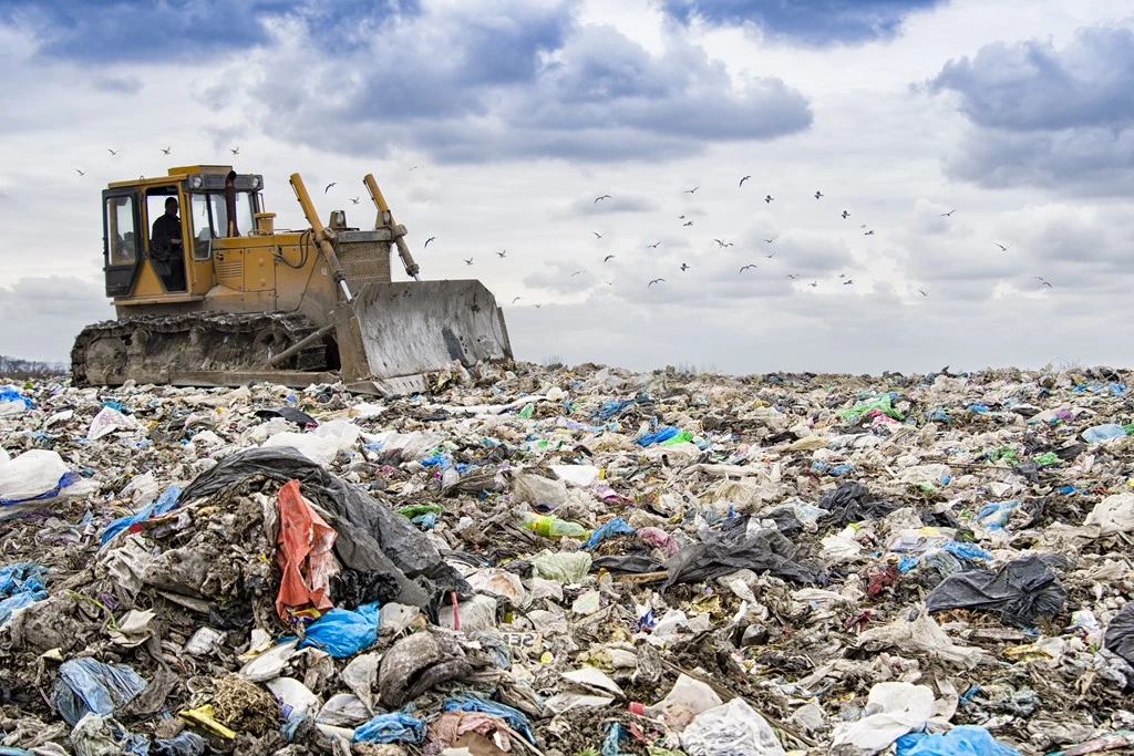 Bulldozer on landfill
