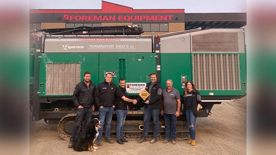 Photo of six people during award presentation at Foreman Equipment