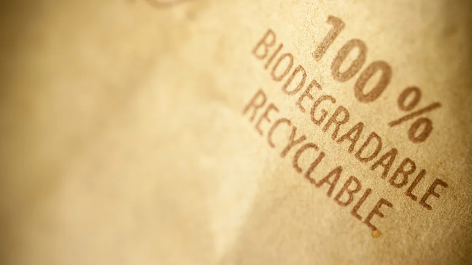 Packaging with "100% biodegradable recyclable" printed on it