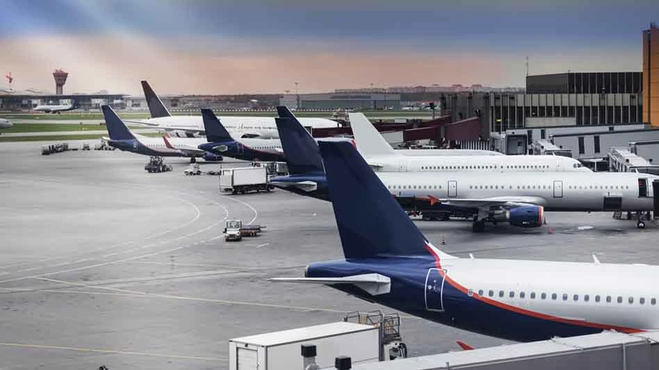 airport scene with takes of jets