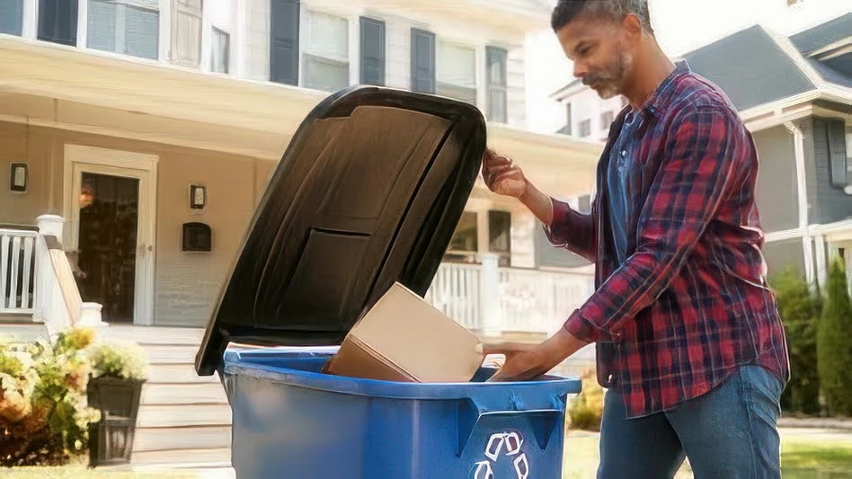 Man loading curbside recycling bin