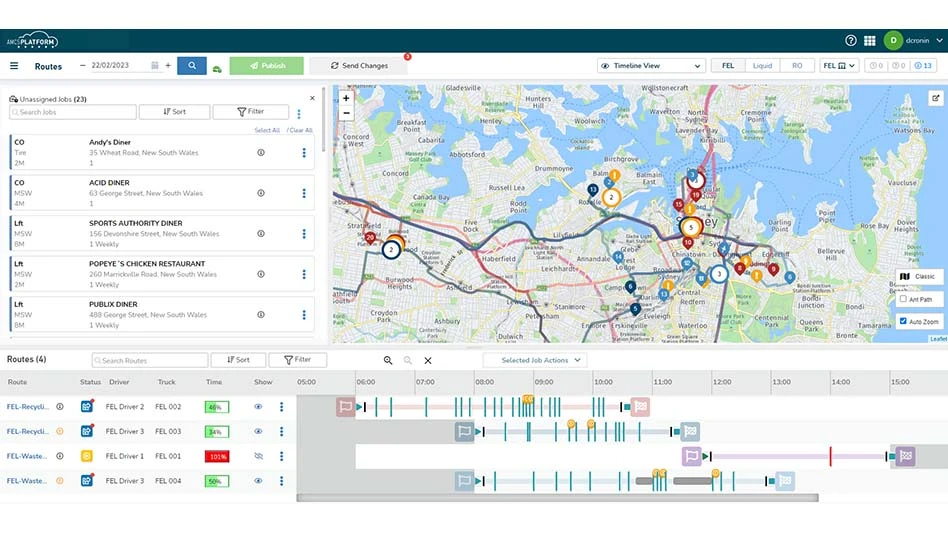 A screen shot of routing software that AMCS provides its customers.