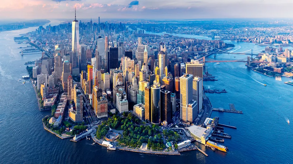 New York City aerial of south Manhattan