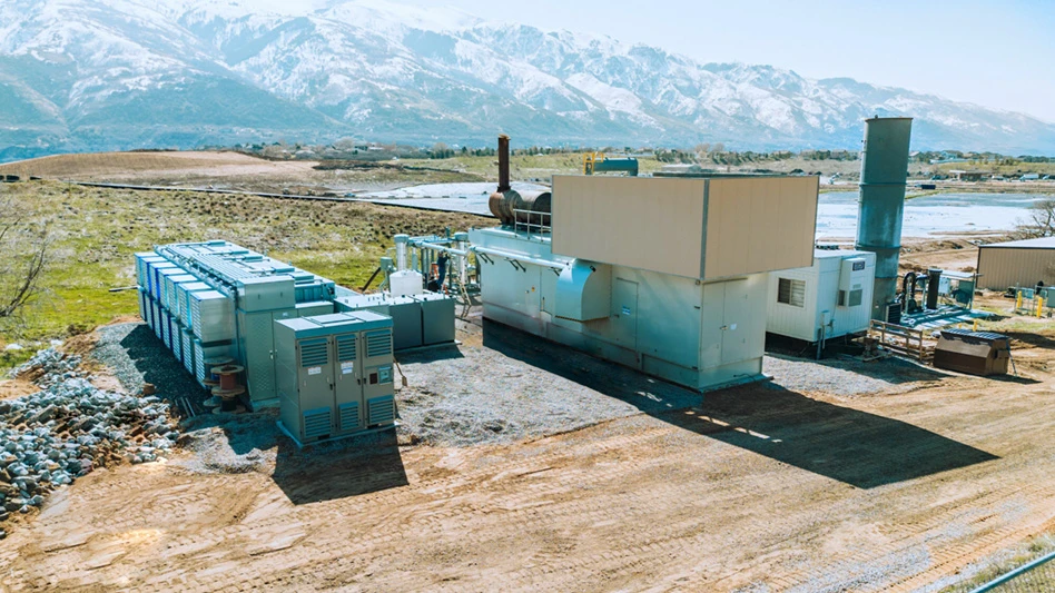 Nodal Power landfill gas to energy facility with mountains in background