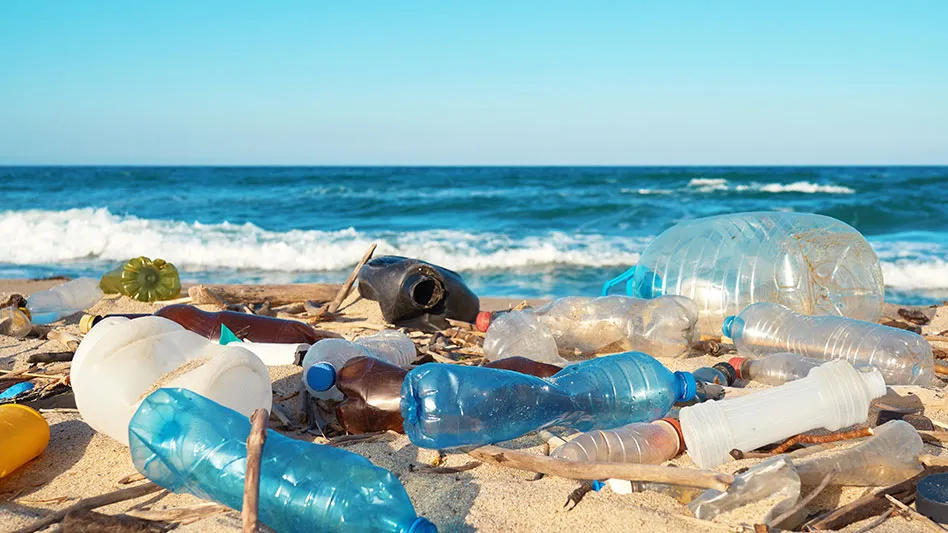 plastic litter on a beach