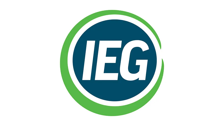 ieg logo with a blue circle and a green circle