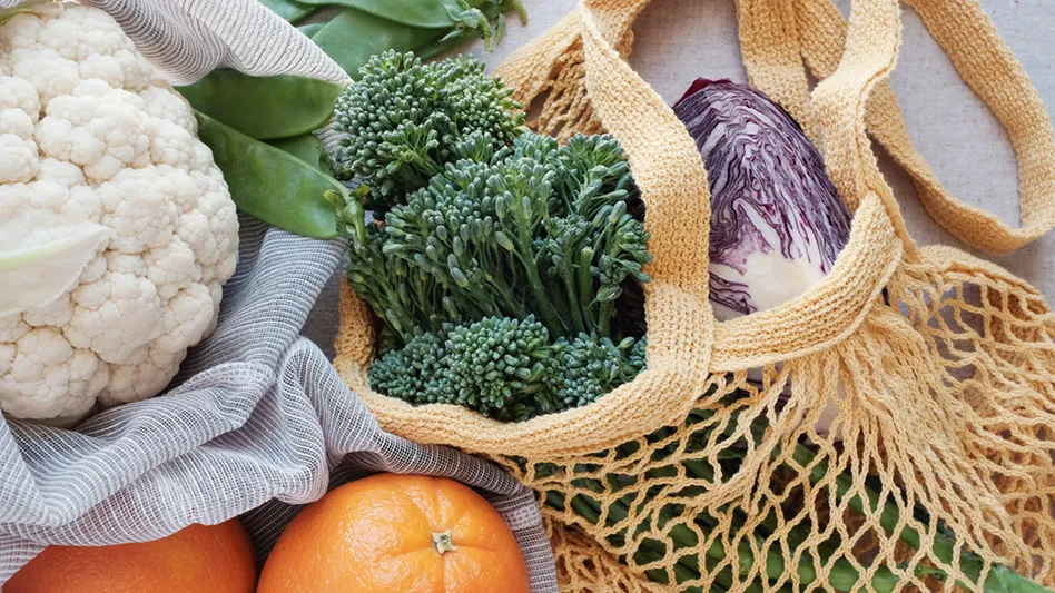 vegetables and fruits in reusable bag