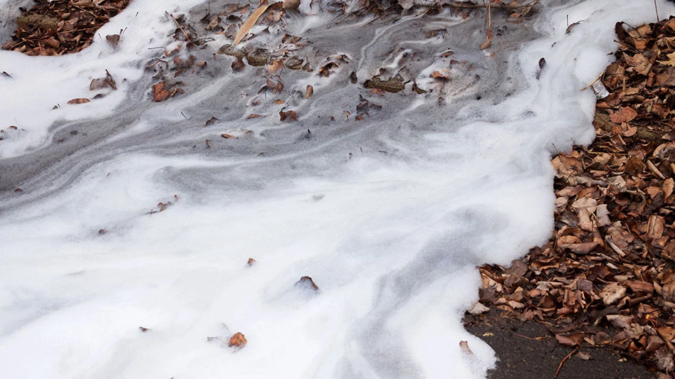 firefighting foam on the ground surface