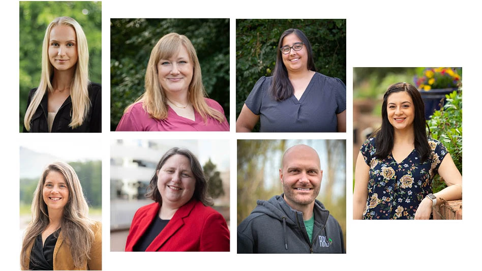 headshots of six white women and one white man
