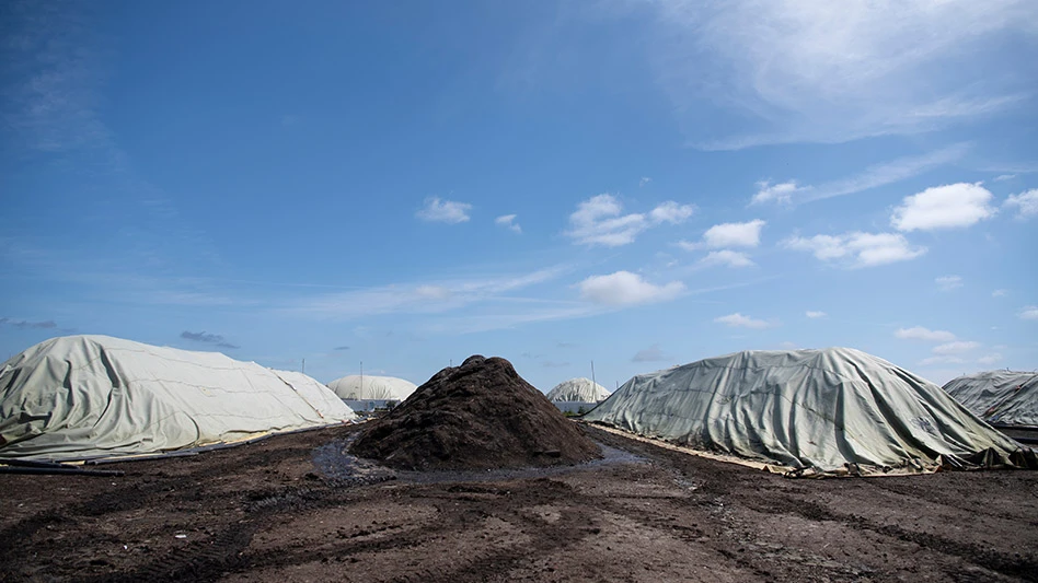 composting site with covered aerated static piles