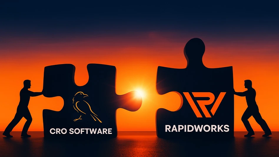 two people pushing interlocking puzzle pieces together with logos on each