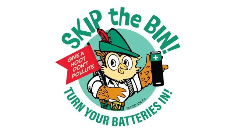 skip the bin turn your batteries in woodsy owl campaign logo
