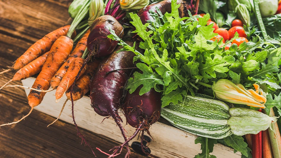 vegetables in wooden carton