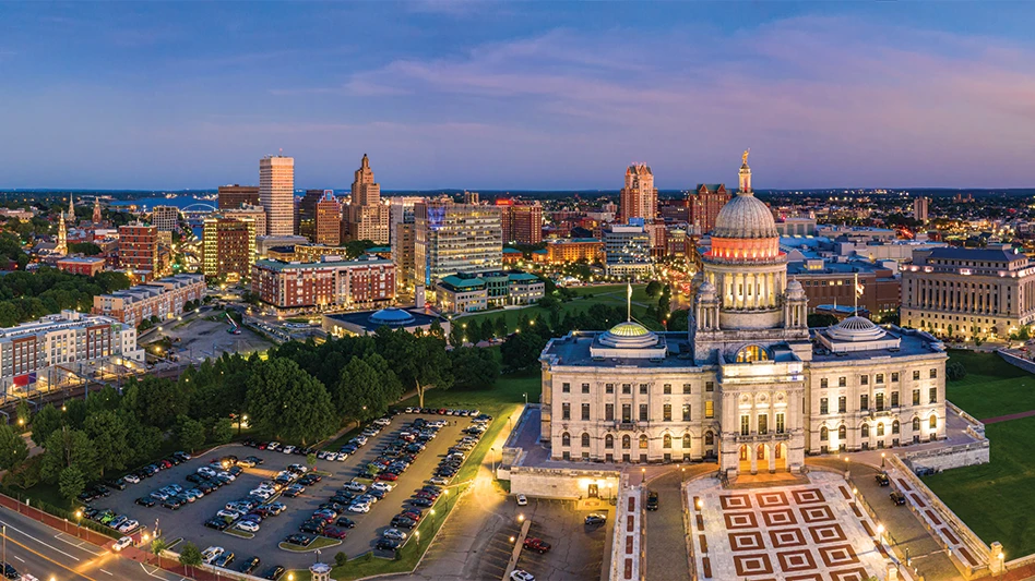 The city of Providence, Rhode Island, at dusk.